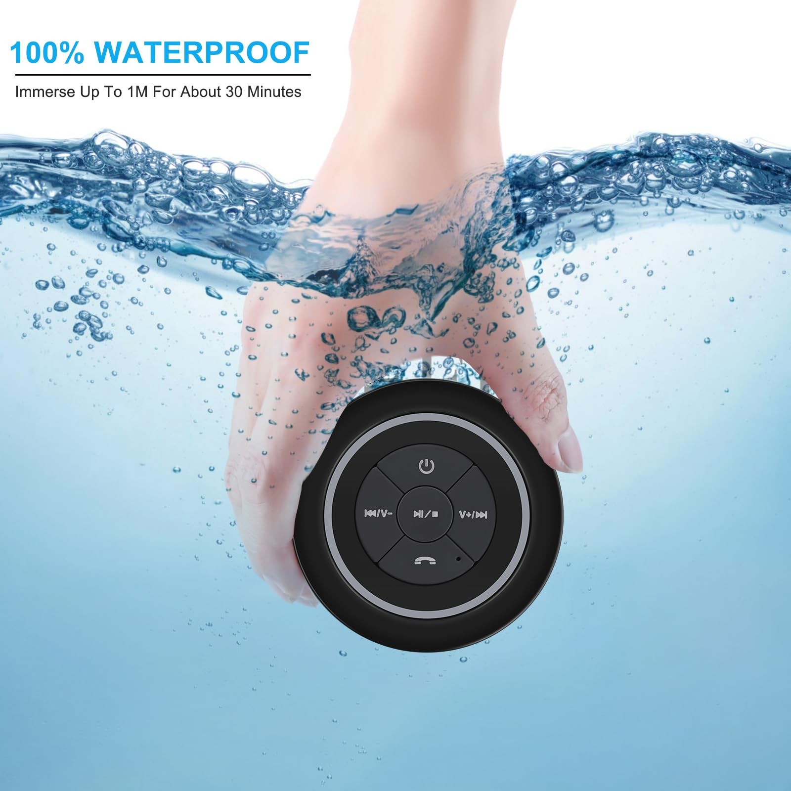 Waterproof Shower Speaker, Portable Bluetooth Speaker with Suction Cup, IPX7 Wat