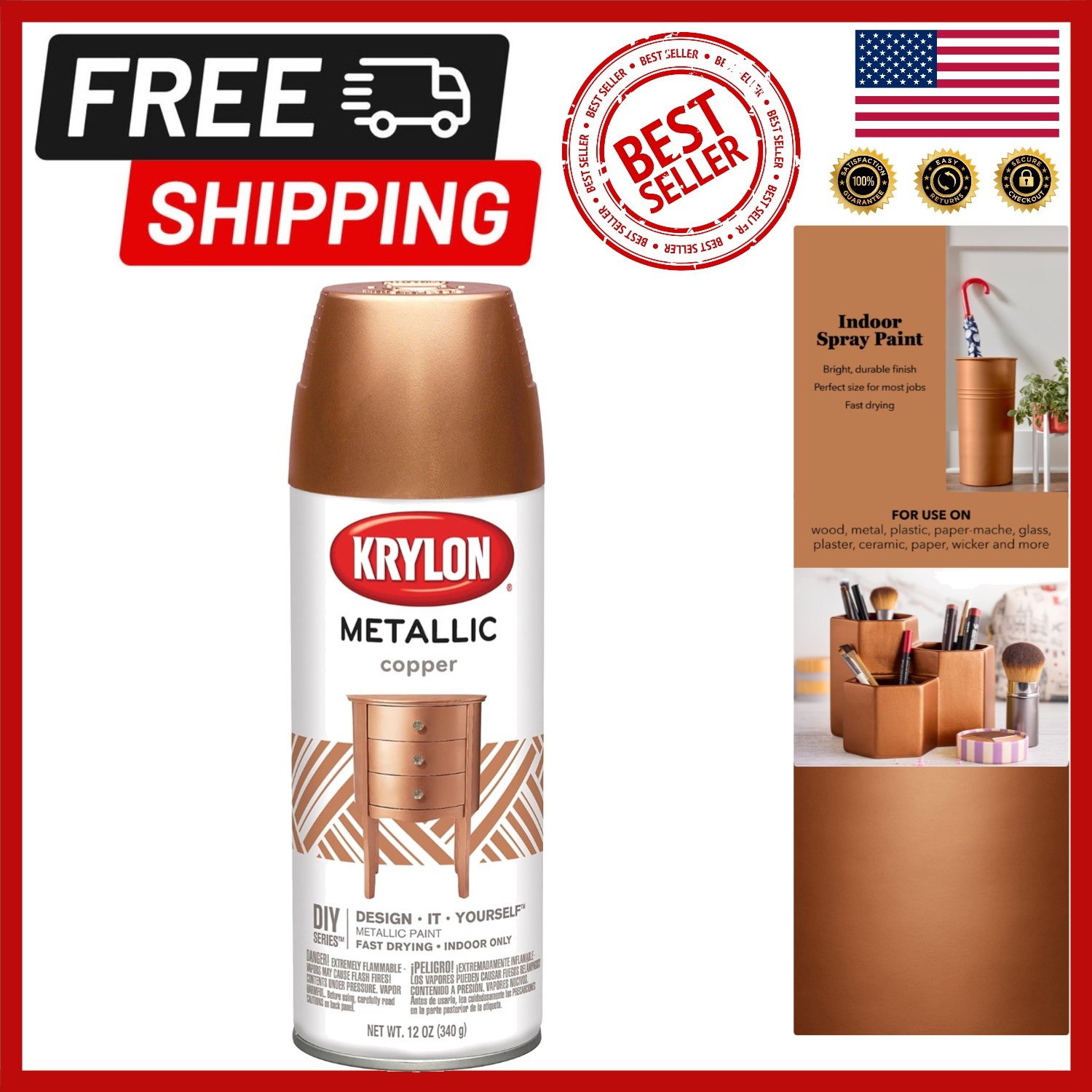 UV Resistant 12oz Spray Paint in Metallic Copper – Perfect for Creative Crafts