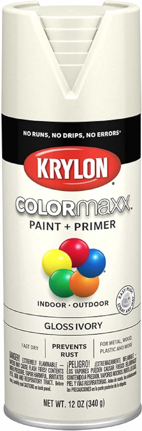 COLORmaxx Gloss Ivory Spray Paint & Primer – Fast-Drying, Rust Resistant 12oz