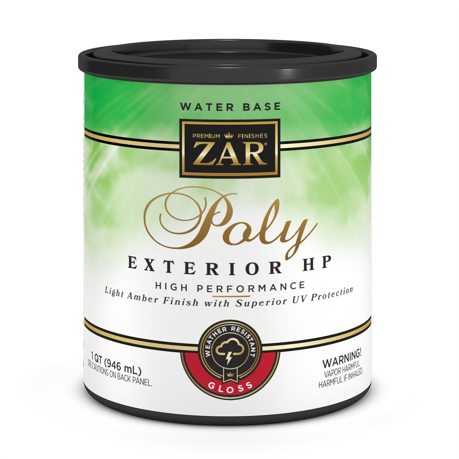 ZAR 32612 Water Base Poly Polyurethane Exterior HP Gloss Light Amber Finish 1 QT