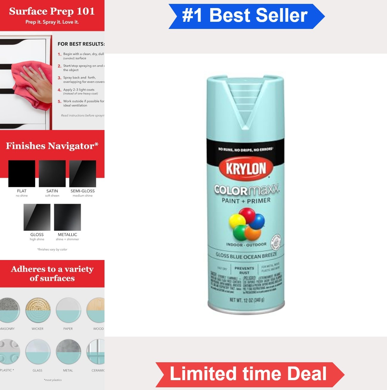 Spray Paint Acrylic 12 Oz Gloss Blue Ocean Breeze For Wood Metal Plastic DIY
