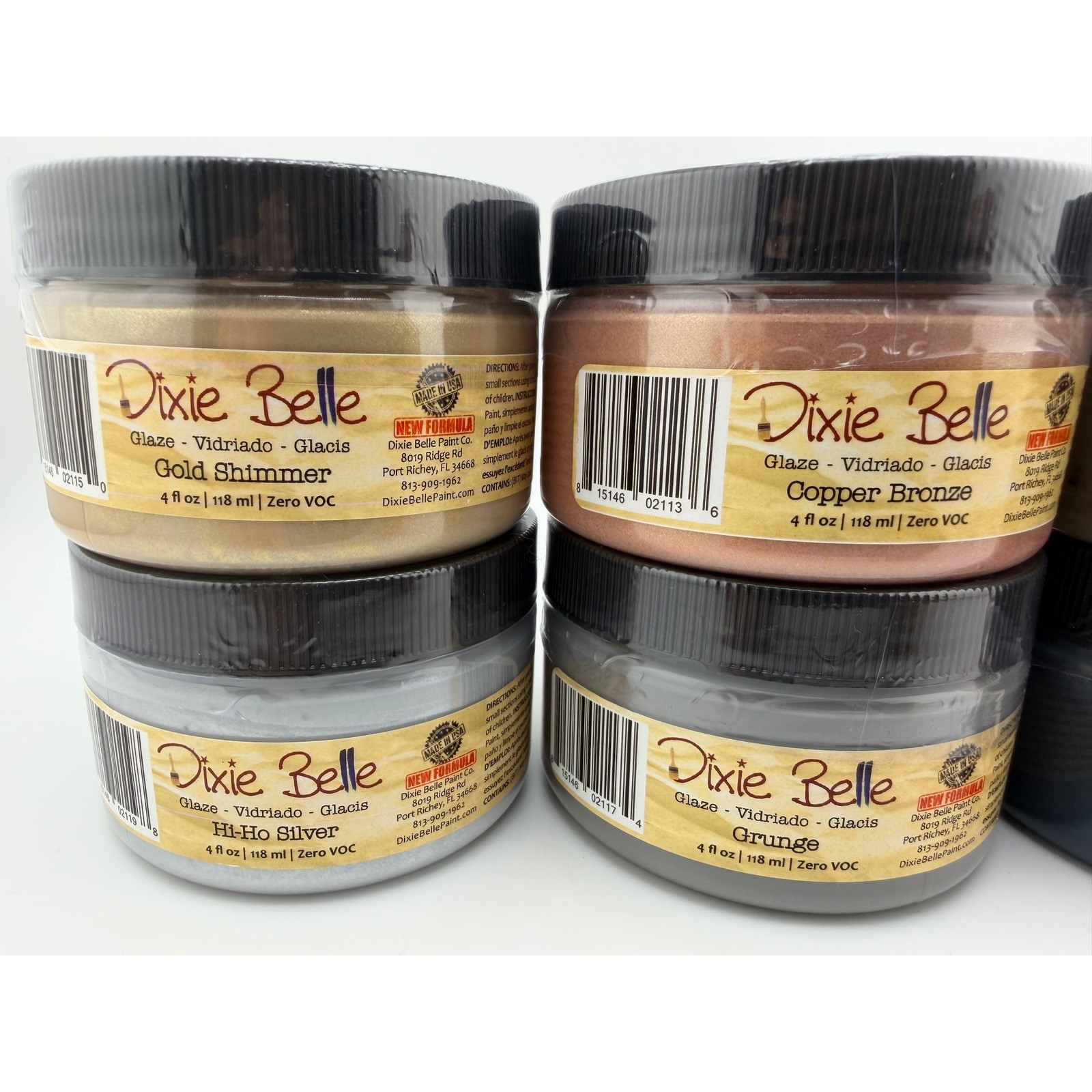 Dixie Belle Glaze 4oz, 6 Types: Gold, Copper Bronze, Silver, Grunge, Black