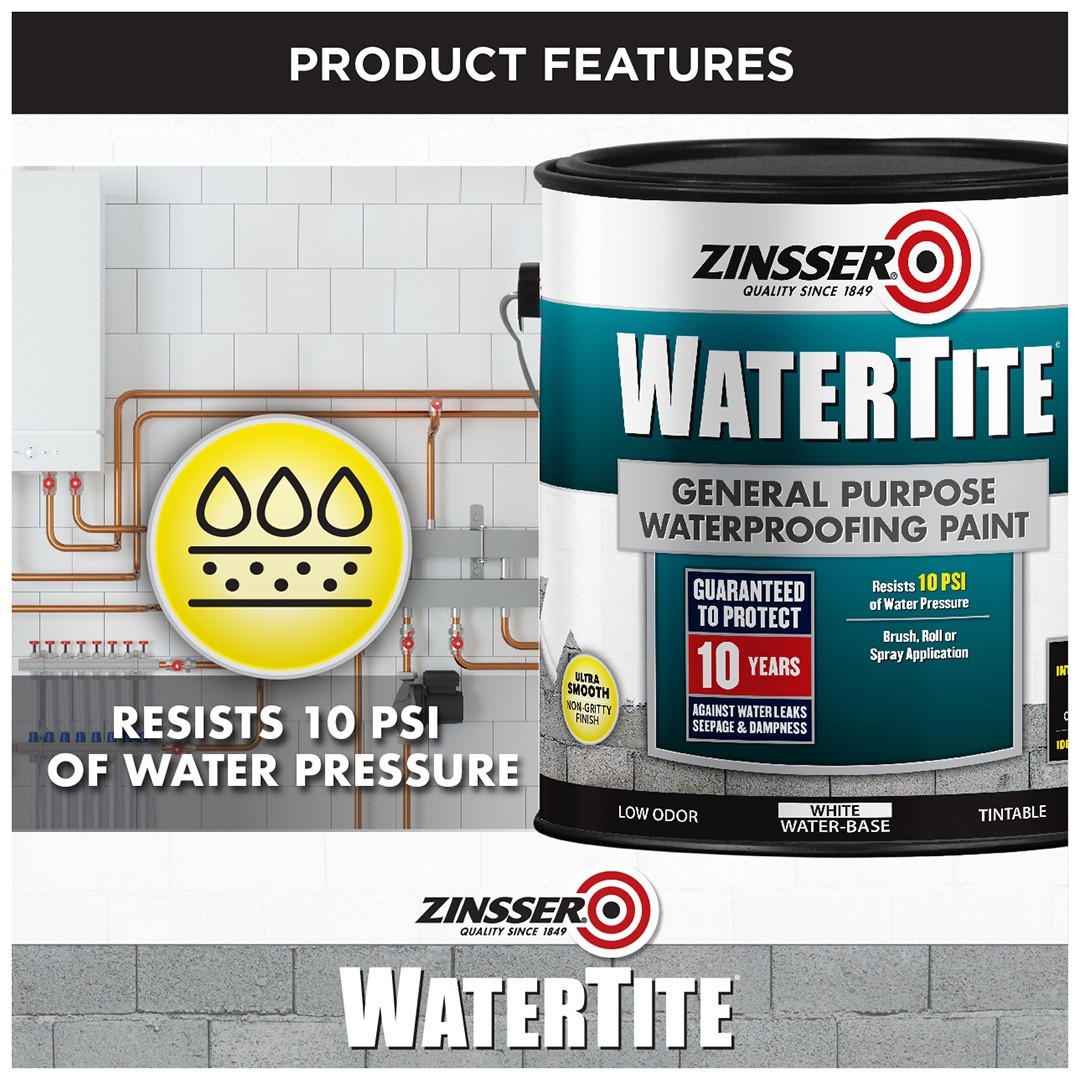 Zinsser WaterTite White Matte Waterproofing Paint 369381, 1 Gallon
