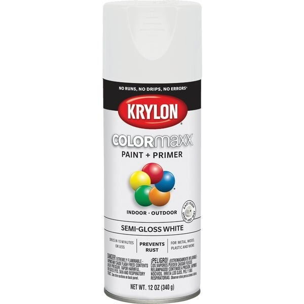 (12)-Krylon ColorMaxx 12 Oz. Semi-Gloss Spray Paint, White Model: K05580007