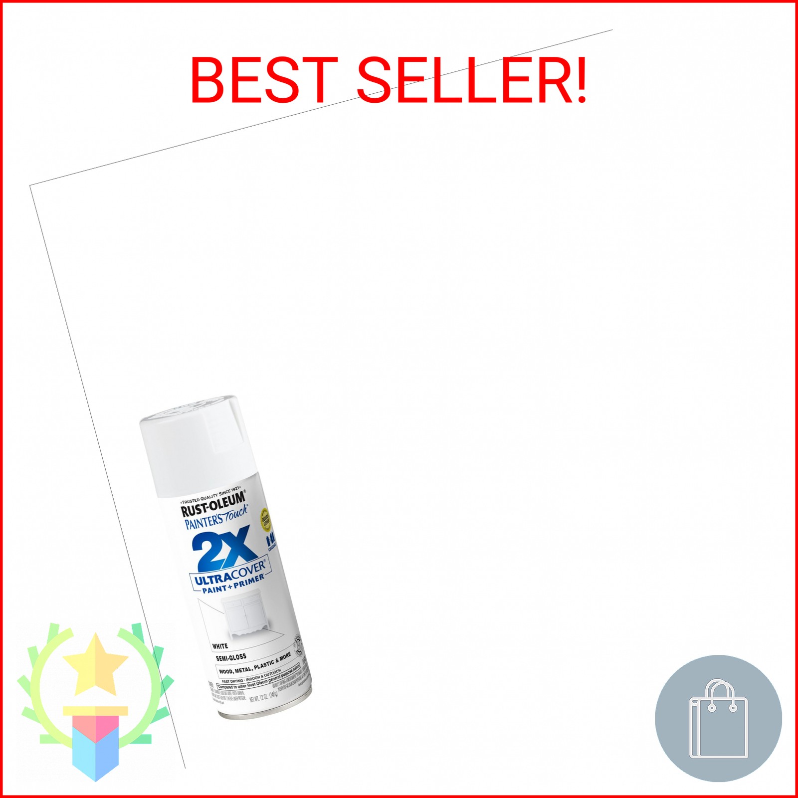 Rust-Oleum 249060 Painter’s Touch 2X Ultra Cover Spray Paint, 12 oz, Semi-Gloss