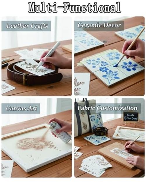 PCS Stencils for Crafts Reusable, Flower Leaf Texture Mixed Stencils for 24