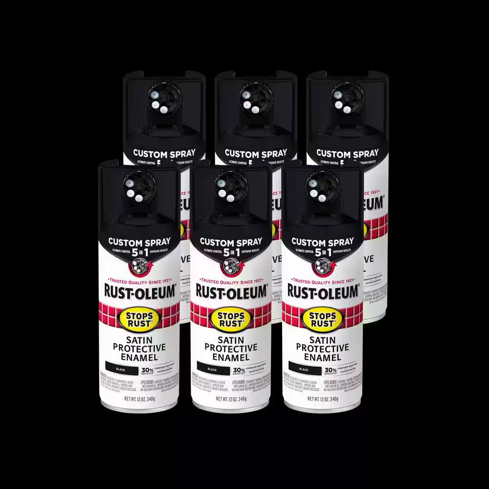 12 Oz. Custom Spray 5-In-1 Satin Black Spray Paint (Case of 6)