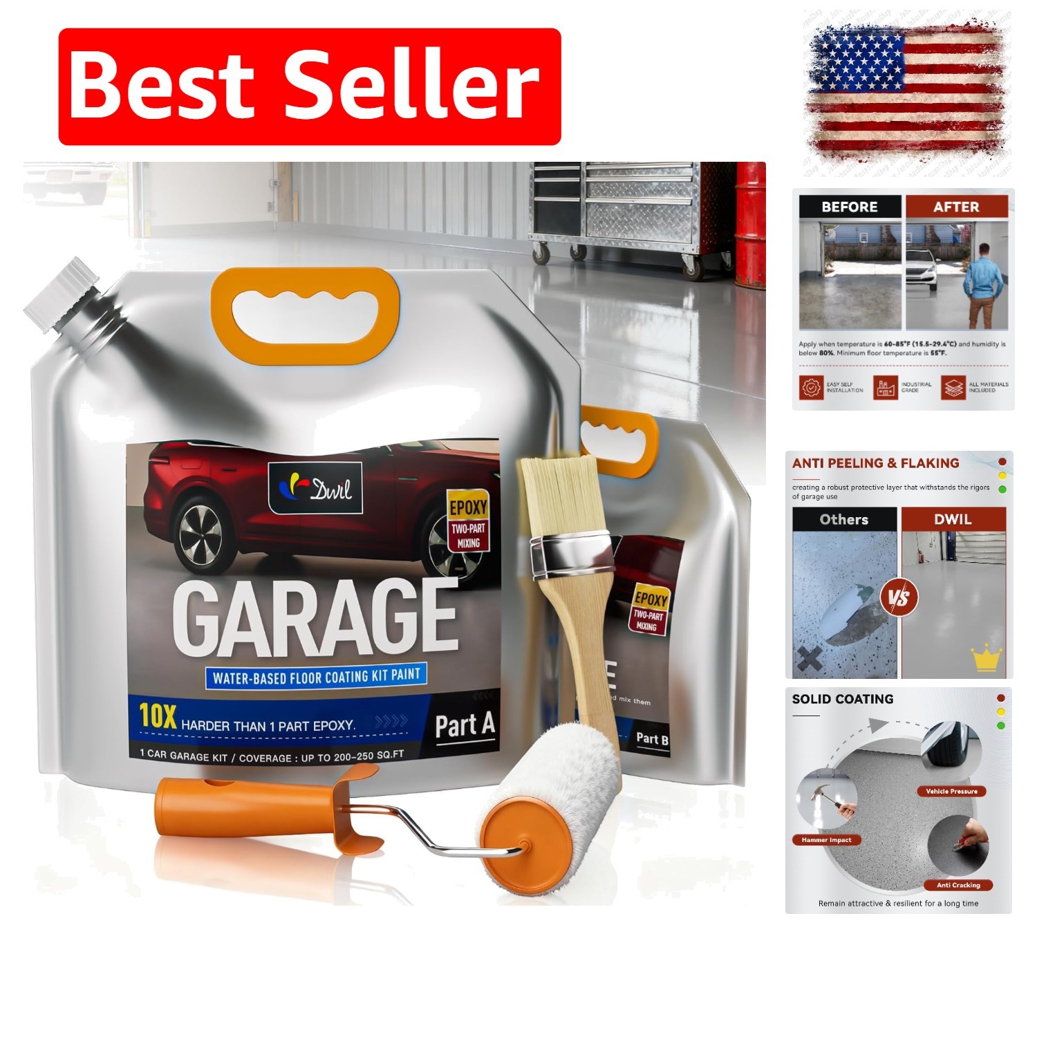 Garage Floor Epoxy Kit, Garage Floor Paint with Tools, Epoxy Coating for Conc…