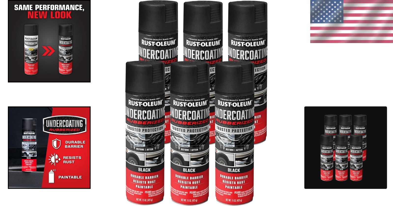 Rust-Oleum 248914-6PK Stops Rust Truck Bed Coating Spray Paint, 15 oz, Black, 6