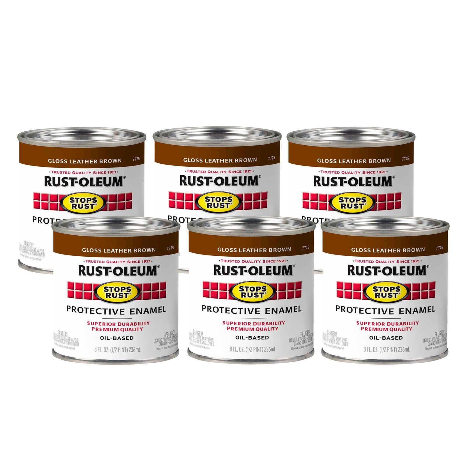 Rust-Oleum 7775730-6PK Stops Rust Brush On Paint, Half Pint, Gloss Leather Br…