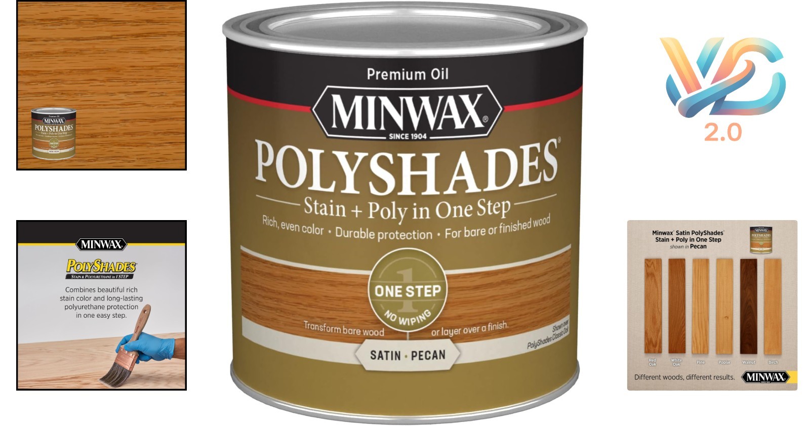 PolyShades Wood Stain and Polyurethane Satin Pecan ½ Pint Interior Finish