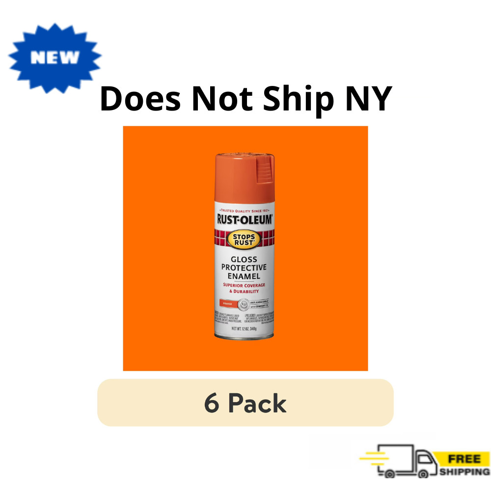 6 Pack Orange, Rust-Oleum Stops Rust Protective Enamel Gloss Spray Paint, 12 oz