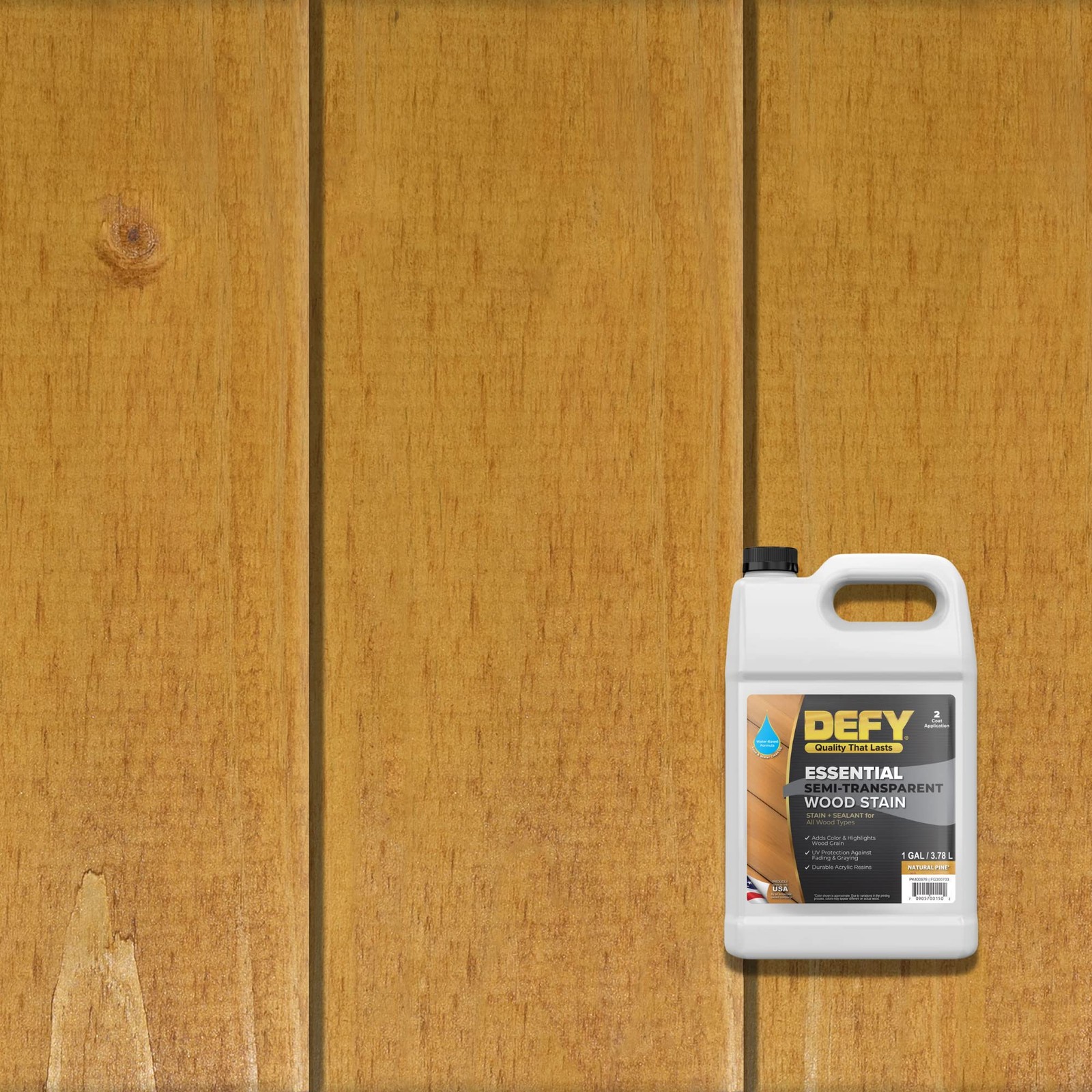 DEFY Essential Semi-Transparent Outdoor Wood Stain and 1 Gallon, Natural Pine
