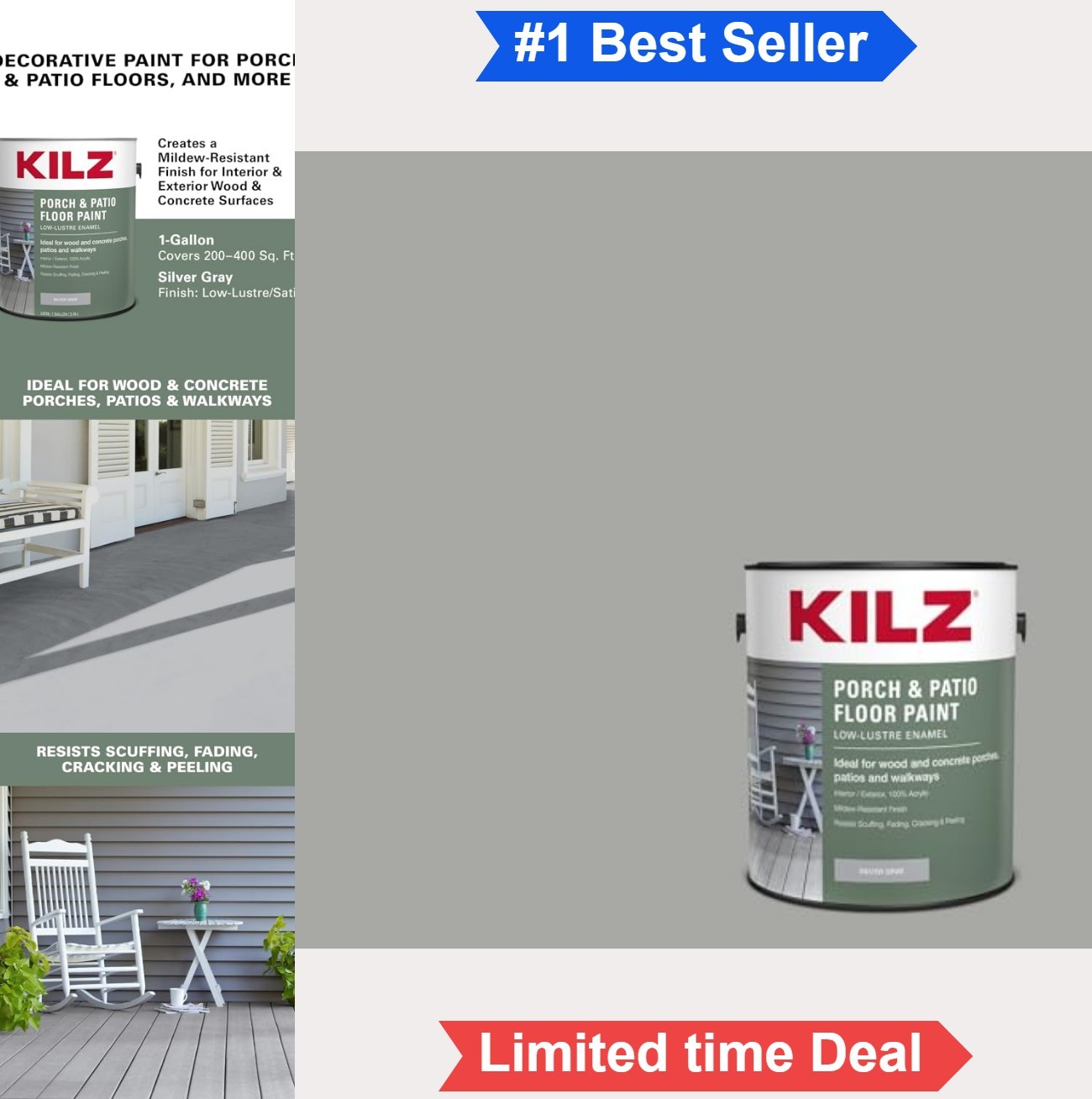 Porch and Patio Floor Paint 1 Gallon Silver Gray Acrylic Latex Low-Lustre