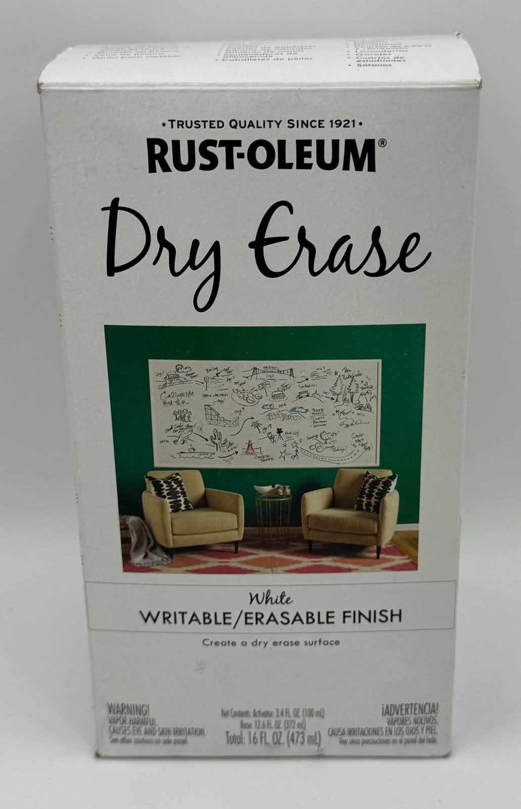 Rust-Oleum Dry Erase Kit Writeable Erasable Finish Walls Doors More 16 FL Oz NIB