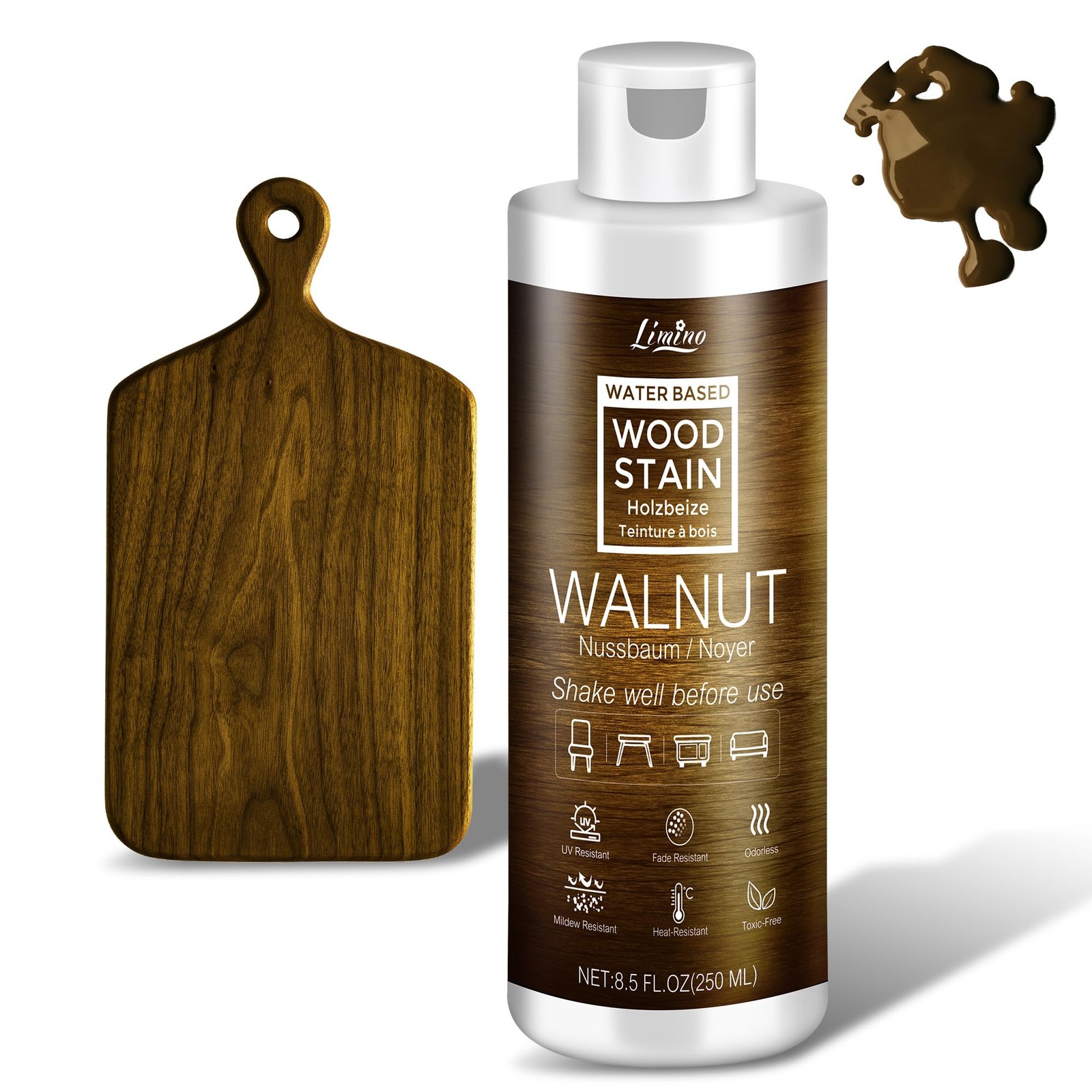 Wood Stain Walnut Water Based Indoor & Outdoor 8.5fl.oz 250ml