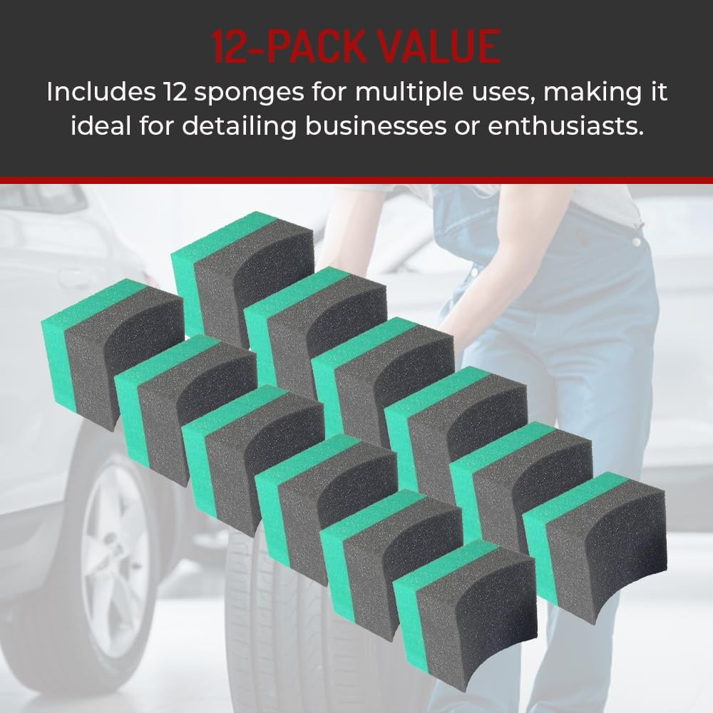 Hi-Tech Tire Dressing Applicator 12 Pack – Durable and Reusable, Green, Black