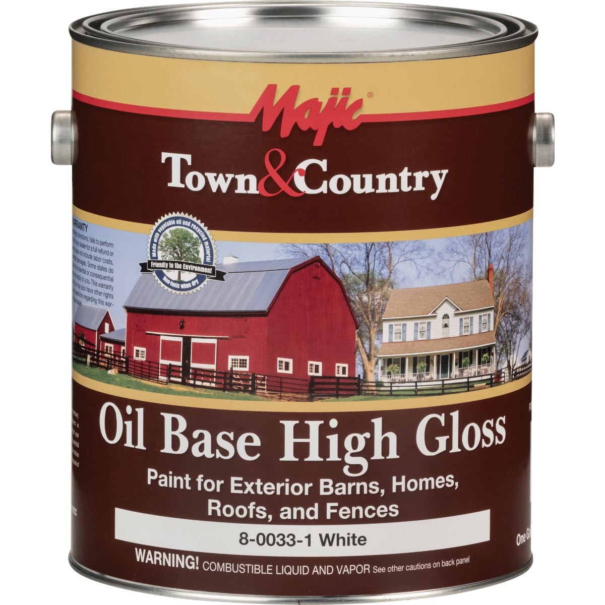 MAJIC Town & Country Oil Base High-Gloss Barn & Fence Paint, White, 1 Gal. MAJIC
