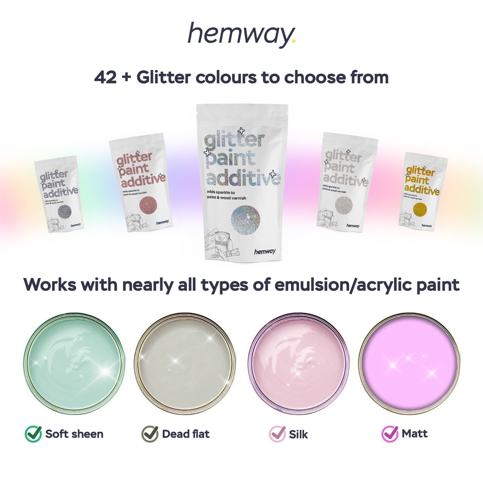 Hemway White Glitter Iridescent Paint Additive Crystals Emulsion Walls Ceiling