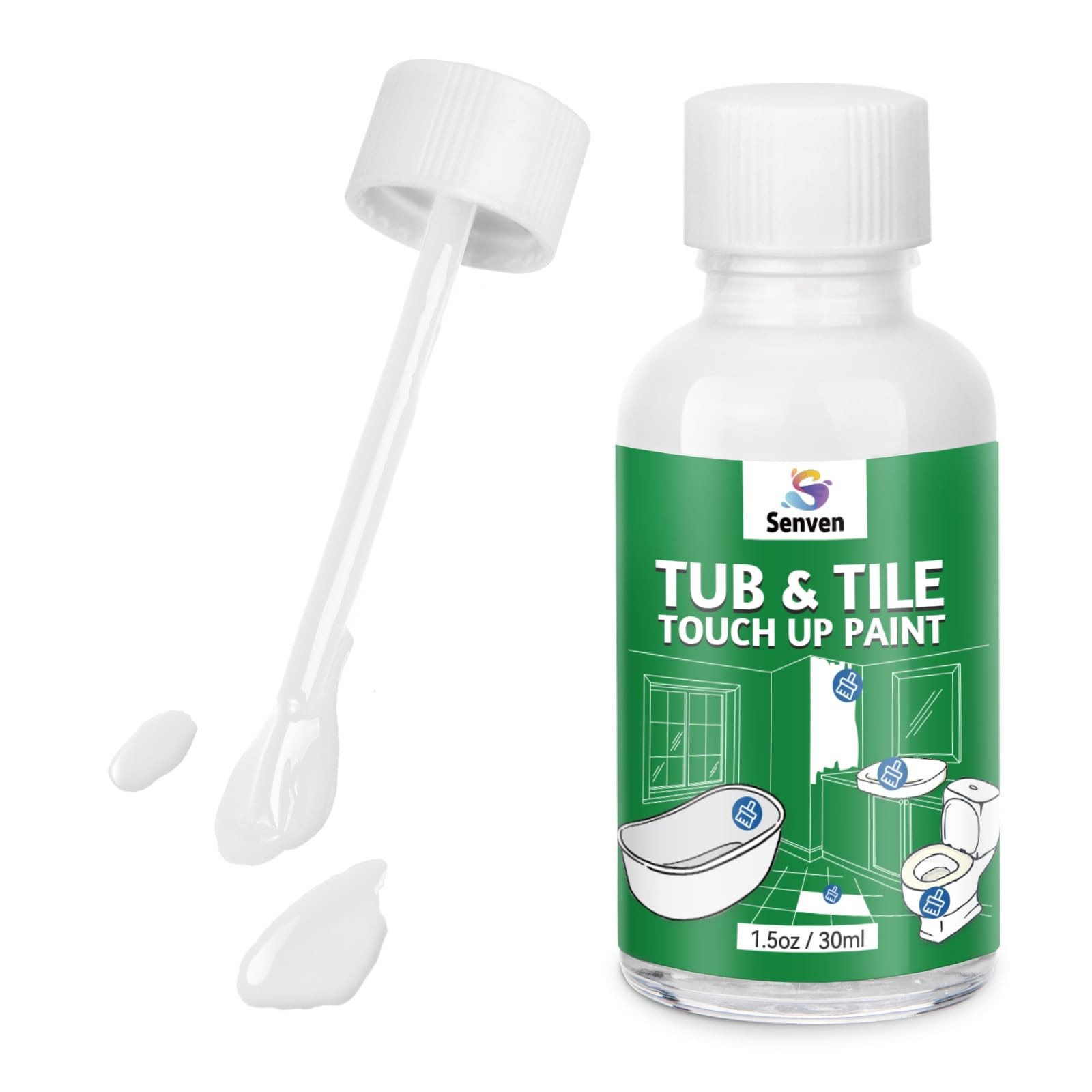 Tub Tile Gloss White Paint Touch Up Kit 1.5 Fl Oz (Pack of 1), White-02