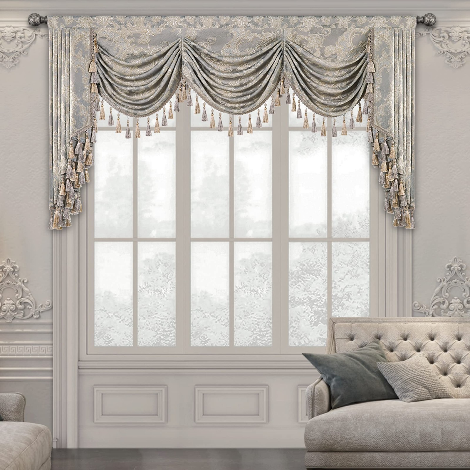 Loom and Mill Luxury Waterfall Valances for Windows, Jacquard Thick Swag Wate…