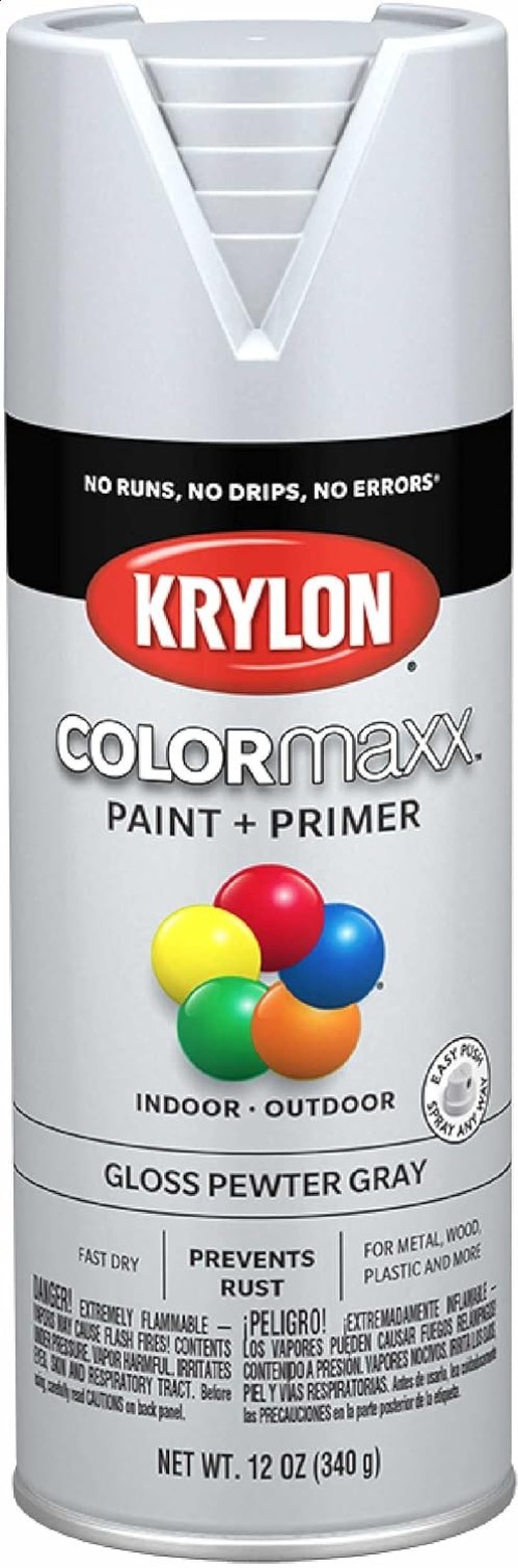 Durable Gloss Pewter Gray Spray Paint Primer Krylon COLORmaxx 12 Oz Fast Drying