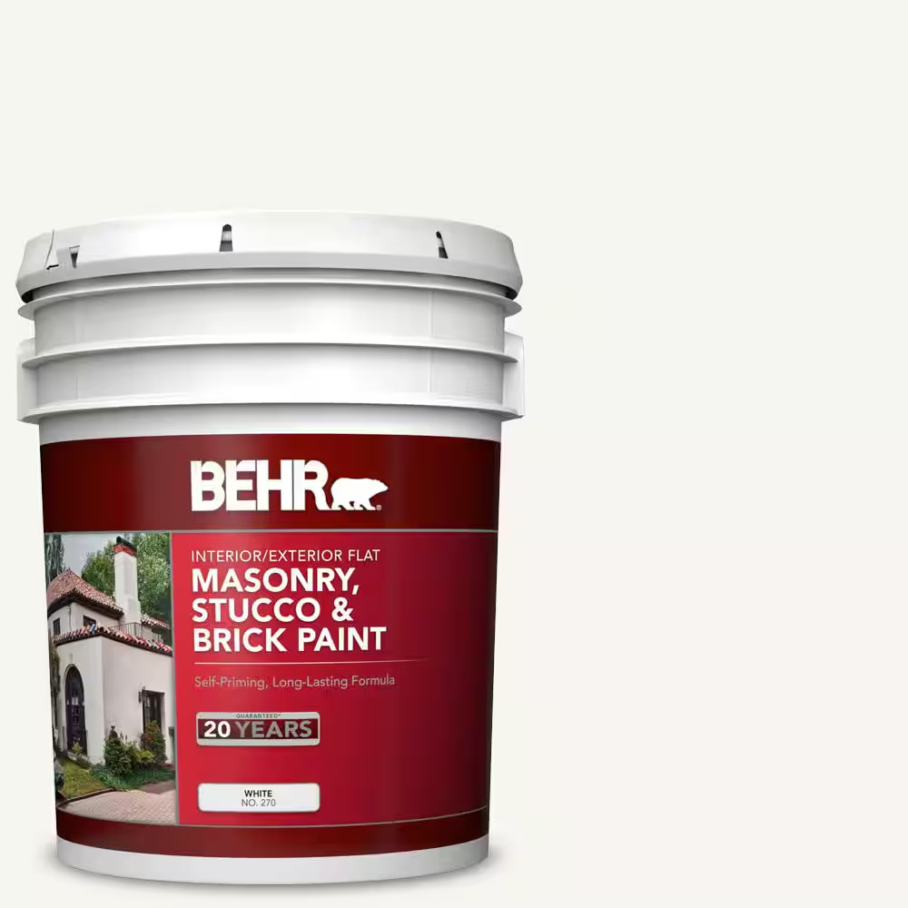 5 Gal. White Flat Latex Masonry, Stucco and Brick Interior/Exterior Paint