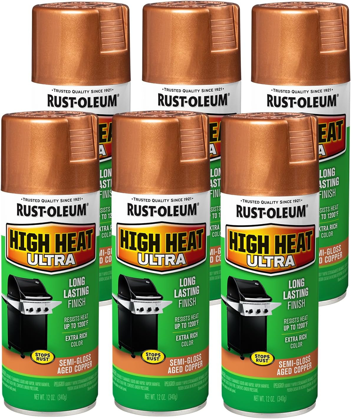 High Heat Ultra Spray Paint Set – 6 Pack Aged Copper Finish 12 Oz