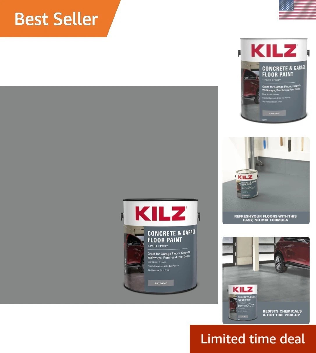 1-Part Epoxy Concrete & Garage Floor Paint, Slate Gray, 1 Gallon