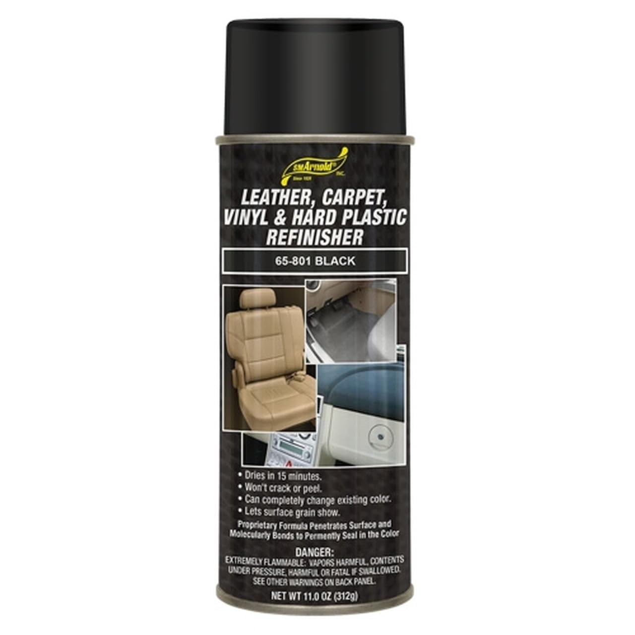 SM Arnold Refinishing Spray Paint BLACK 11 Oz For Leather Carpet Vinyl Metal