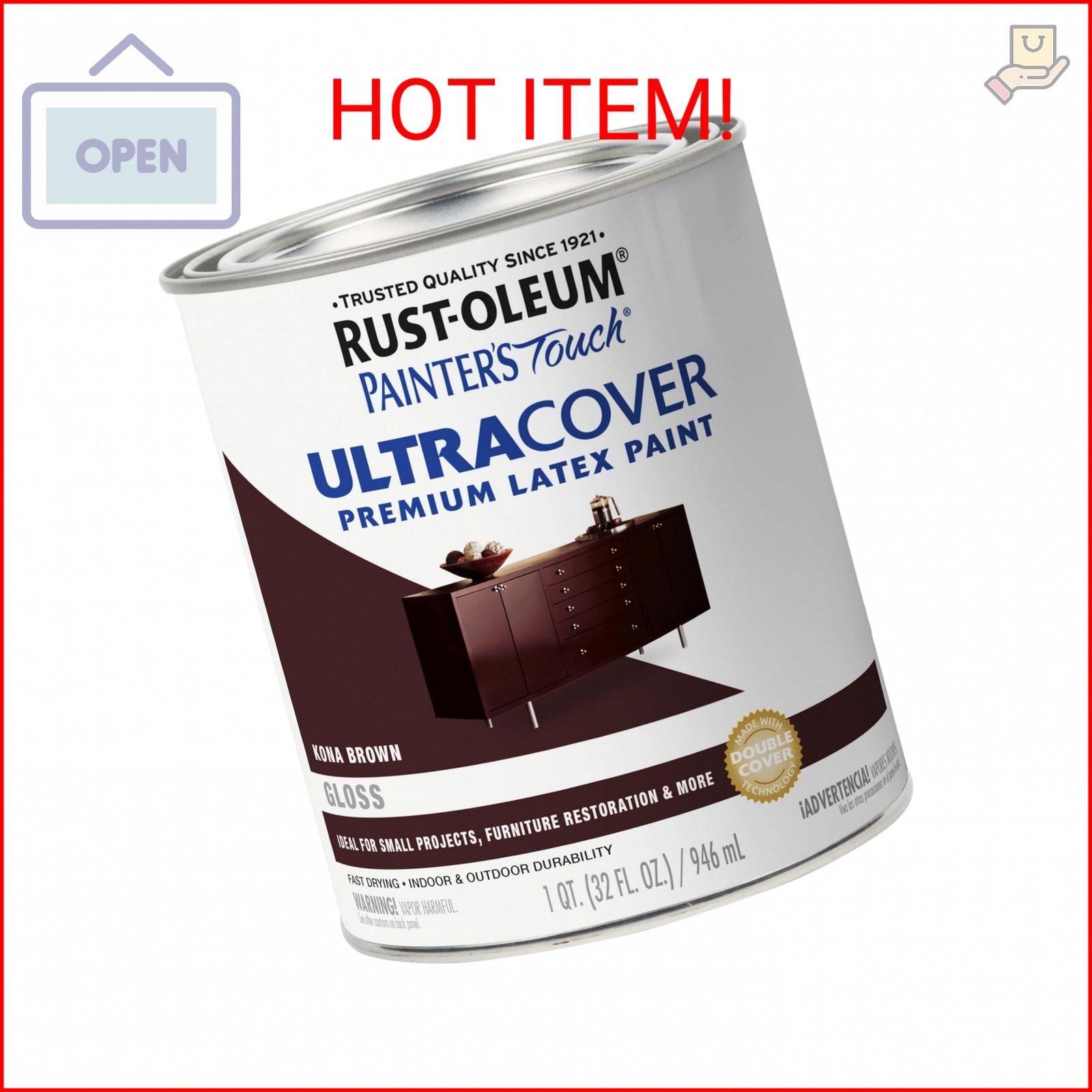 Rust-Oleum Brush On Enamel Paint 1977502 Painters Touch Latex, Gloss Kona Brown,
