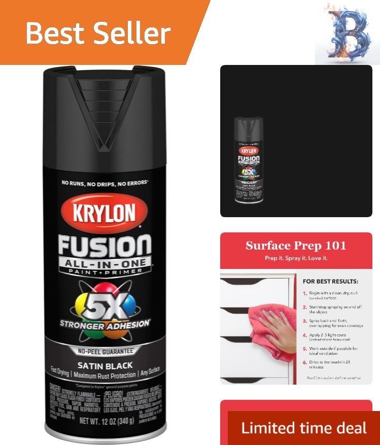 12 oz Satin Black Spray Paint – Adhesive for All Surfaces Indoor/Outdoor
