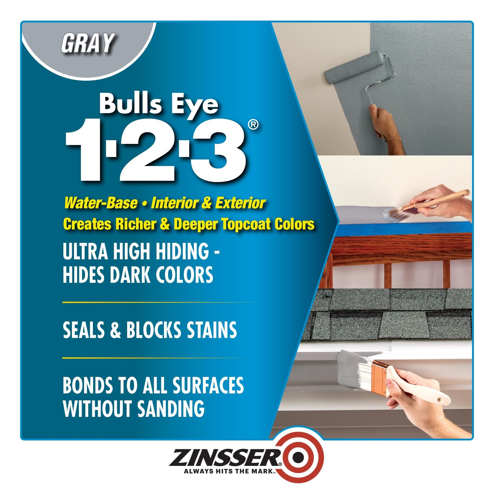 All Surface Primer Gray Quart – 1-2-3 Bulls Eye for Interior/Exterior Painting