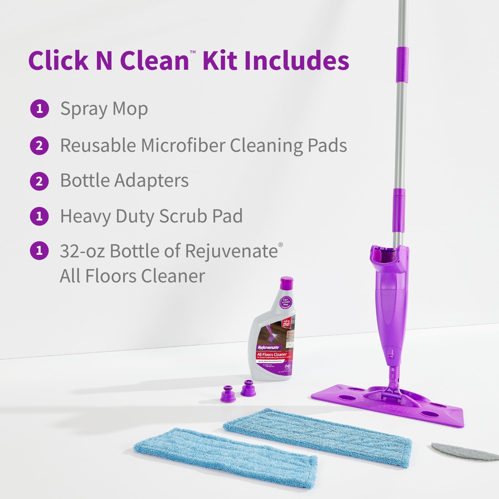 Rejuvenate Click N Clean Multi-Surface Spray Mop All-in-One Kit Cleans and Re…
