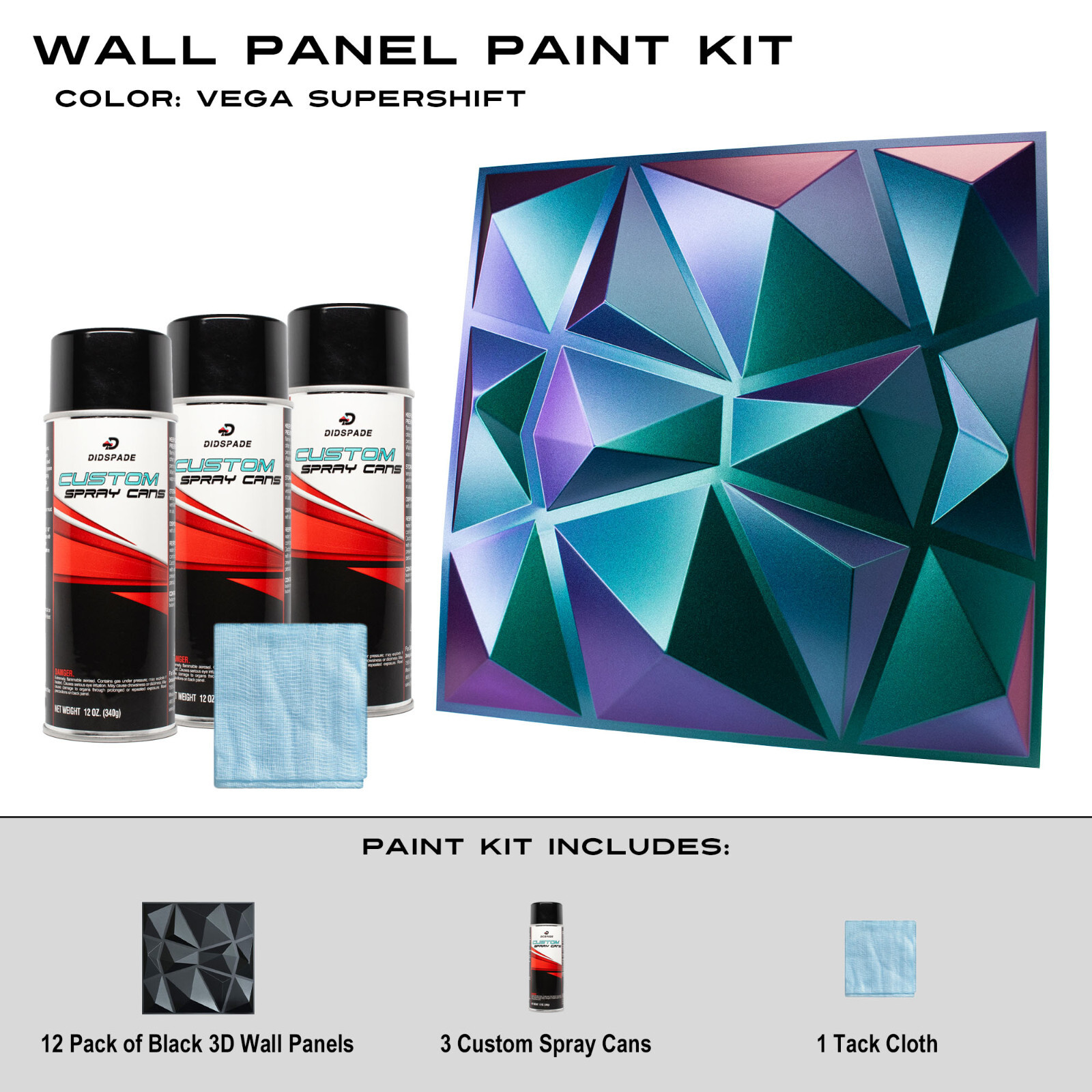 Vega SuperShift Black Wall Panel Paint Kit Green Blue Purple Red Gold