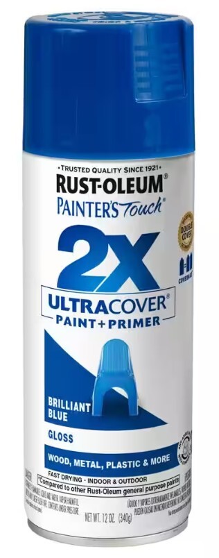 Rust-Oleum Painters Touch 2X Ultra-Cover Paint+Primer Brilliant Blue, Gloss 12oz