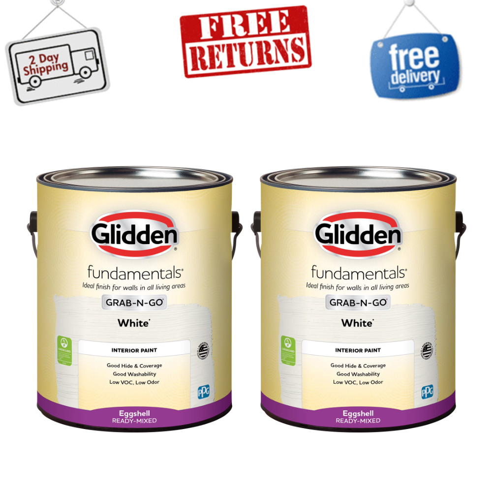 Glidden Fundamentals Grab-N-Go White Eggshell Interior Paint, 1 Gallon (2 Pack)