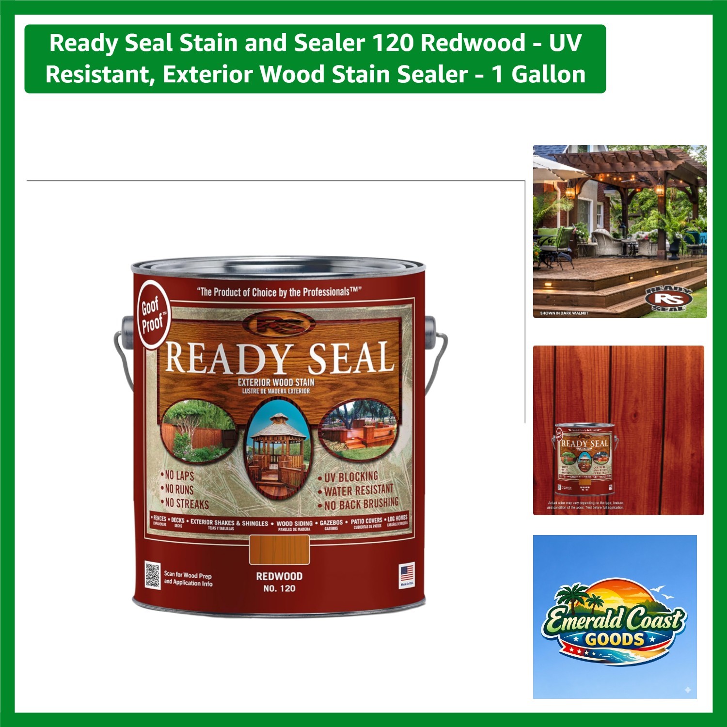 Stain and Sealer 120 Redwood – UV Resistant, Exterior Wood Stain Sealer – 1 G…