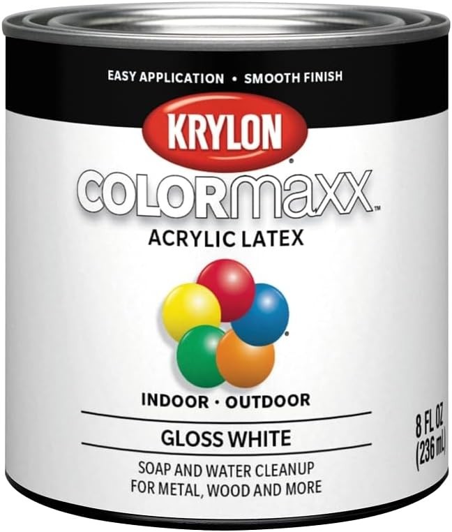 Krylon K05612007 COLORmaxx Paint & Primer, Gloss, White, 1/2 Pt