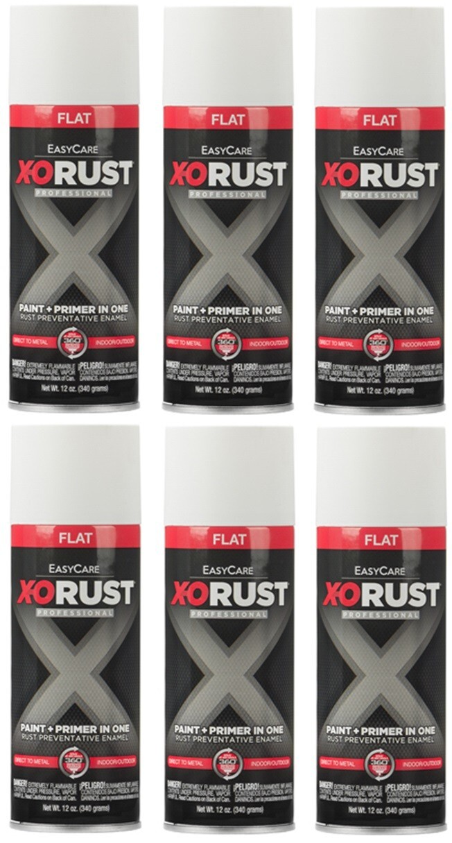 X-O Rust XOP30-AER Flat White Anti-Rust Enamel Spray Paint + Primer – 6 Pack