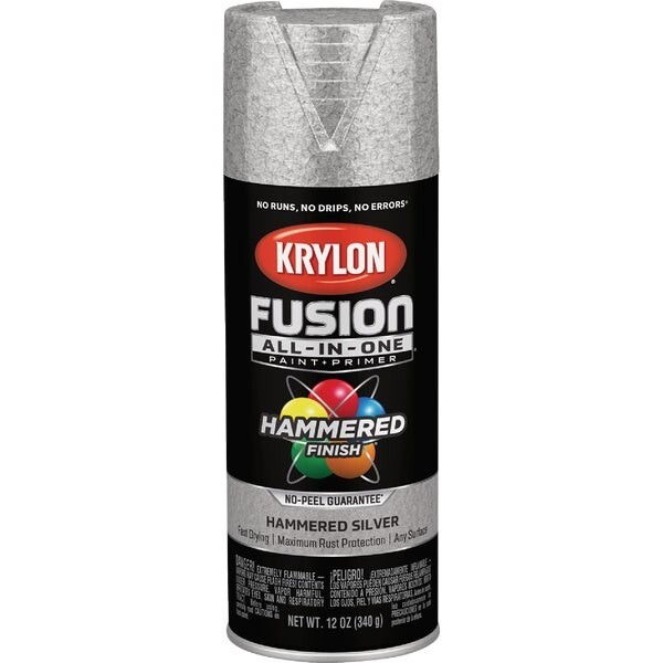 (12)- Krylon Fusion All-In-One 12 Oz. Hammered Spray Paint, Silver K02788007