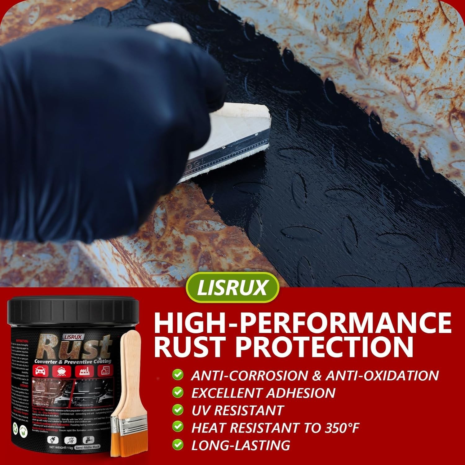 Semi-Gloss Black Rust Converter, 34 Fl Oz – Easy Apply & Clean Water-Based Paint