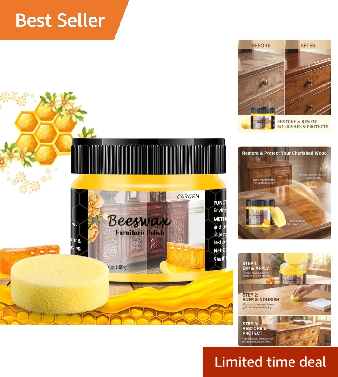 Beeswax Wood Polish & Conditioner – Restore Shine to Furniture & Floors