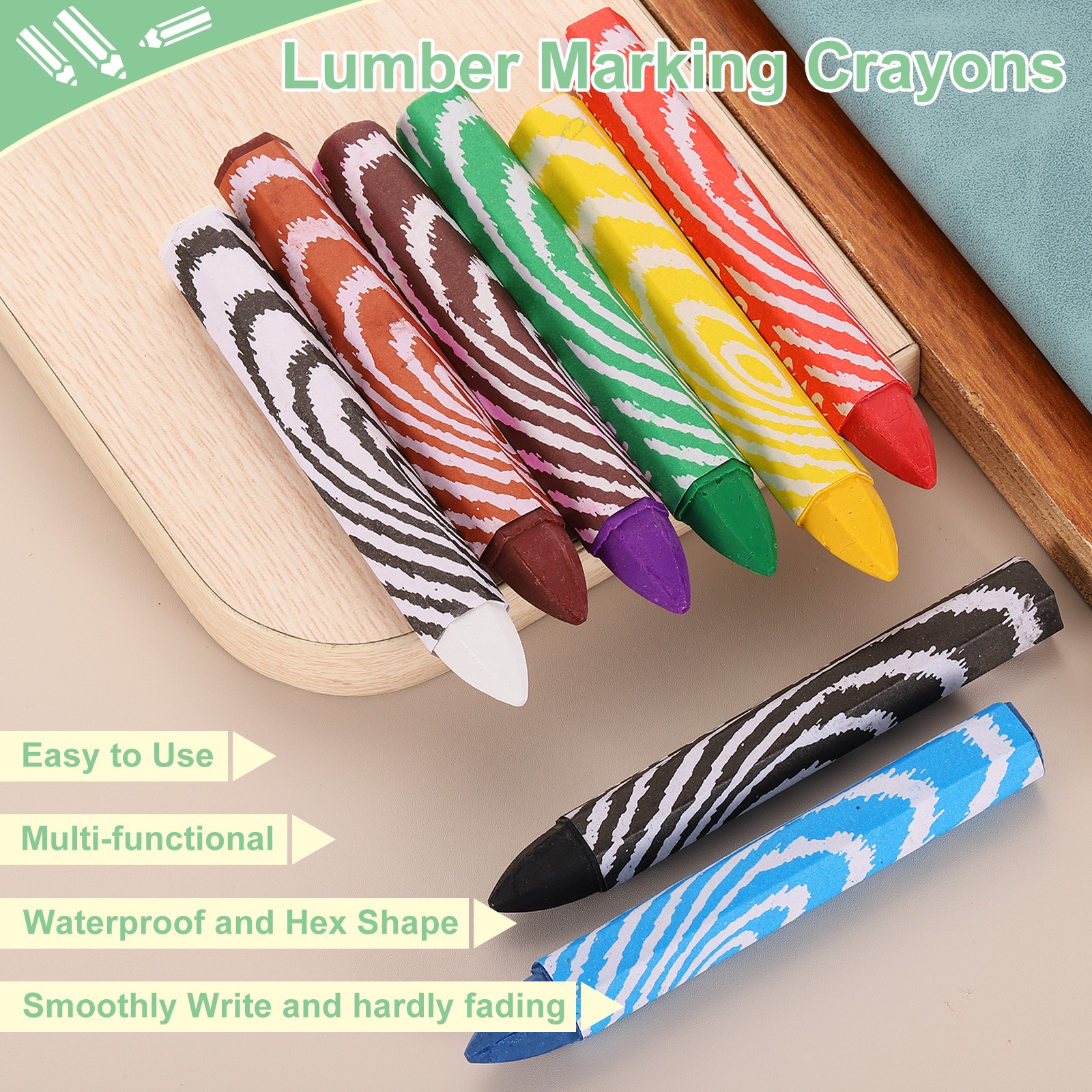 6Pcs Lumber Marking Crayons Yellow Hex Wax Tire Marker 4″ x 0.55″