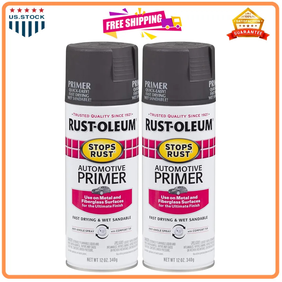Rust-Oleum Stops Rust Automotive Primer Spray Flat Light Gray 12oz 6 Pack
