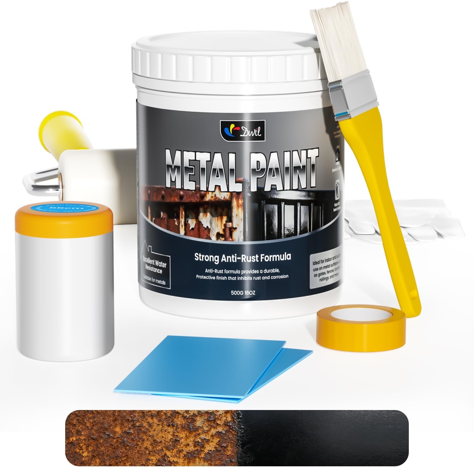 Waterproof Anti-Rust Metal Paint – Black, 16oz for Doors, Fences, Furniture, Cra