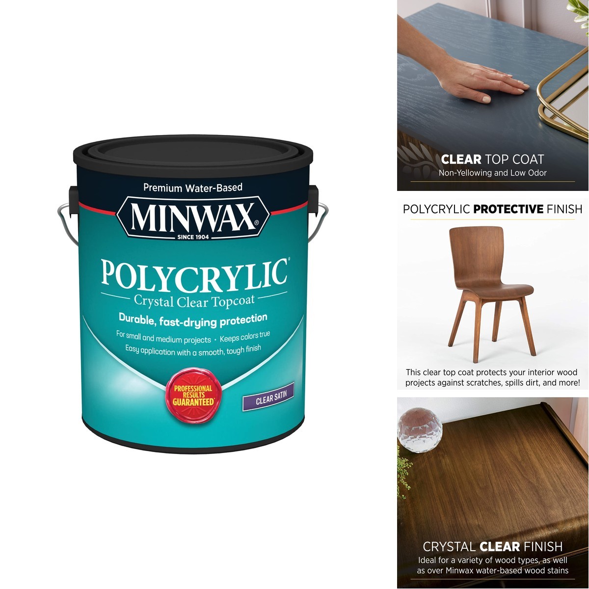 1 Gal Minwax 13333 Clear Polycrylic Water-Based Protective Finish Satin 13333000