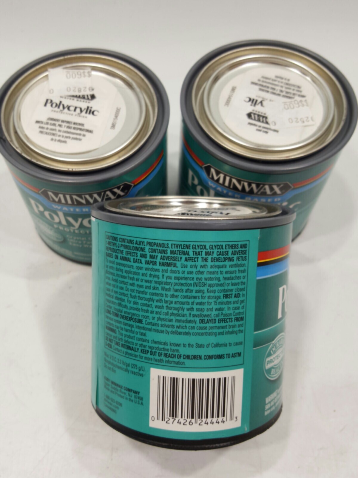 Minwax 24444 Polycrylic Clear Semi Gloss Protect Finish 1/2 Pint W/Based QTY-3