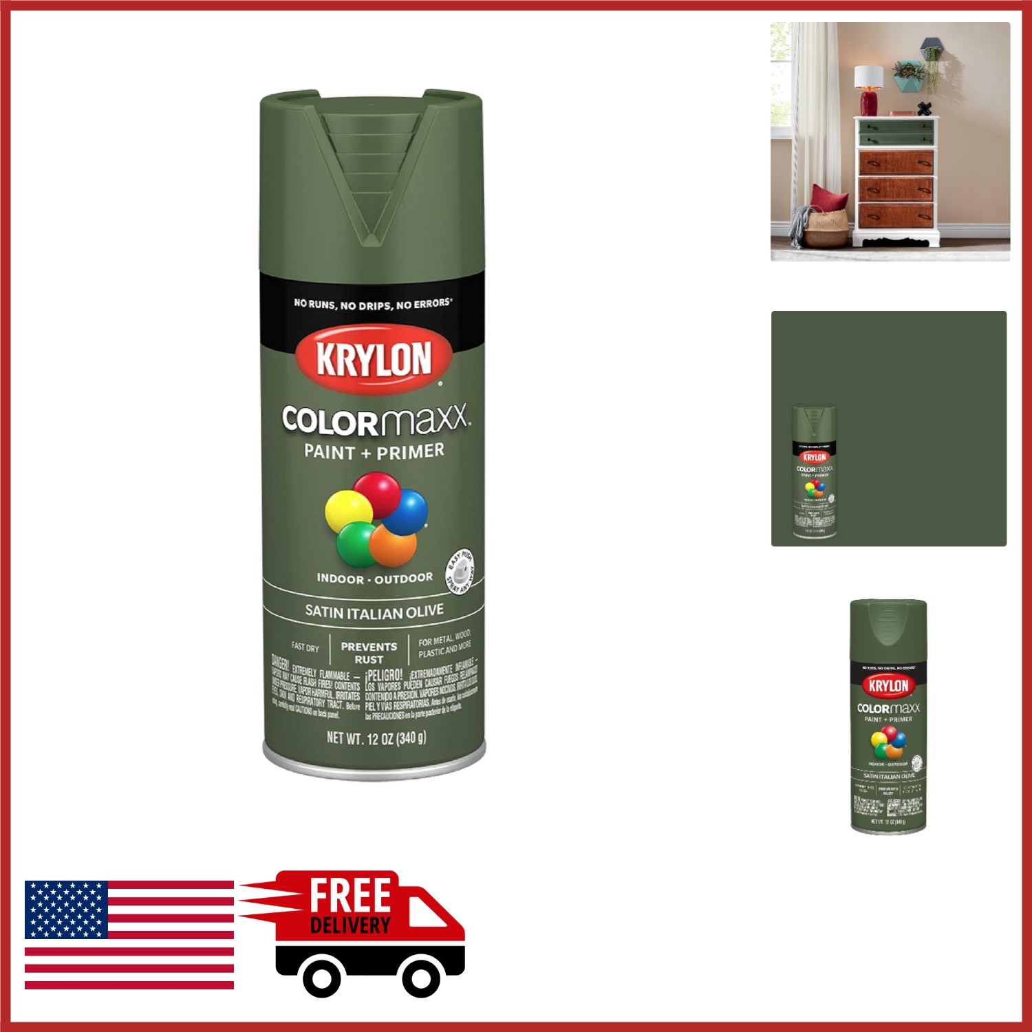 ColorMaxx 12 Oz Satin Spray Paint Italian Olive for DIY Projects and Touch Ups