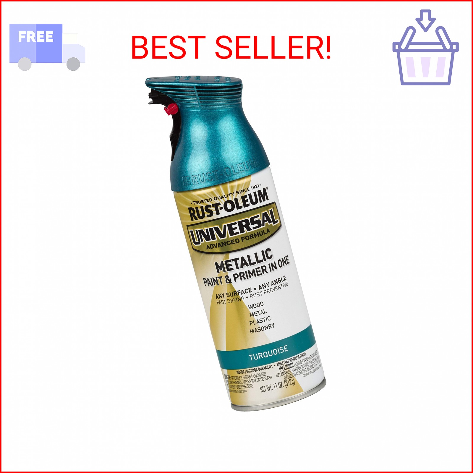 Rust-Oleum 330480 Universal All Surface Metallic Spray Paint, 11 oz, Turquoise